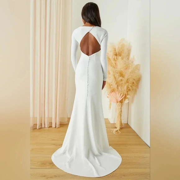 Lulus Eloquent Endearment White Long Sleeve Backless Maxi Dress Wedding Bride - Picture 2 of 12